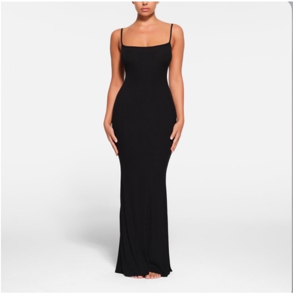 SKIMS Soft Lounge Petite Long Slip Dress XSP Onyx NWOT